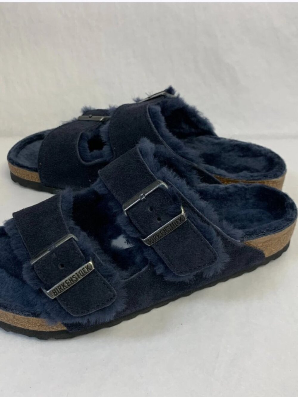 Birkenstock Arizona Shearling Midnight Suede Leather Regular Width - Picture 3 of 5